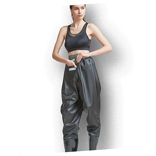 Pantalones de pesca transpirables POPETPOP con botas altas y diseño camuflaje negro para vadeador 4