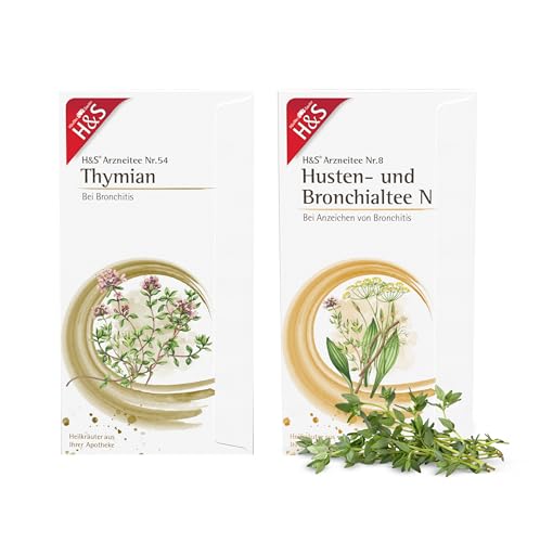H&S Hustentee N und H&S Thymian: Tee-Bundle mit Spitzwegerich Süßholzwurzeln Fenchel und Thymian zur Unterstützung bei Husten 2 x 20 Beutel
