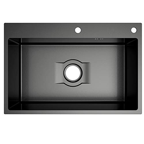 HomeLava Fregadero Cocina 1 Seno Negro Acero Inoxidable Fregadero Dispensador de jabón Cesta de drenaje(680 * 450mm) Cover