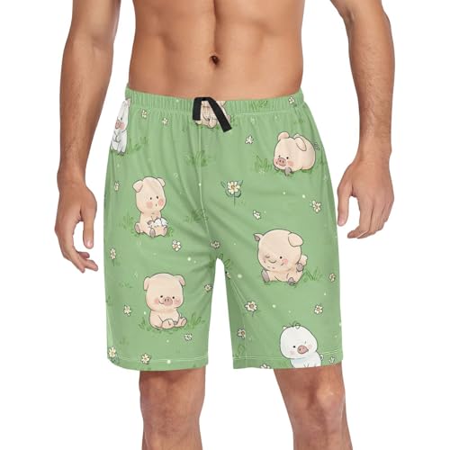 Men's Short Pajama Bottoms Farm Cartoon Pigs Home Casual Sleep Pants4