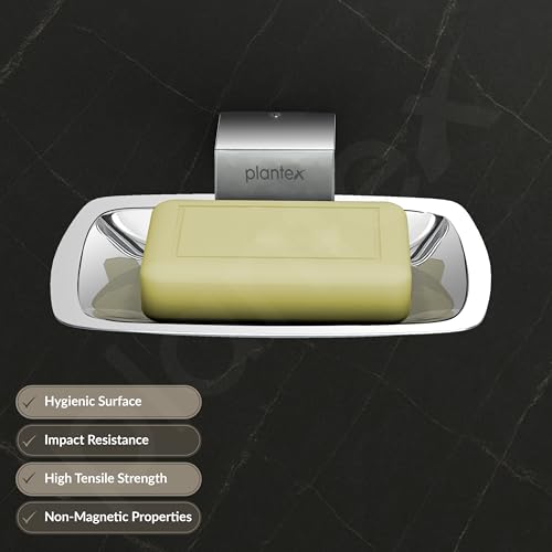 Image of Plantex Soap Holder for Bathroom /304 Grade Stainless Steel Soap Dish /Soap Case /Soap Stand /Bathroom Accessories - Pack of 1 (Tesla, 2701, Chrome)