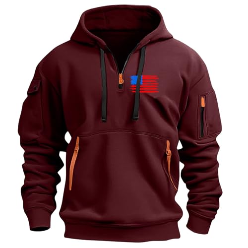 Men's Quarter Zip Hoodies Drawstring Plus Size Casual Hooded Pullover with Pockets Gym Slim Fit Long Sleeve Sweatshirt2