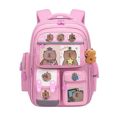 Cute Pink Capybara Backpack Cute Kawaii Cartoon Backpack for Girls & Boys Multiple Compartments Travel Daily Use (Light Pink)