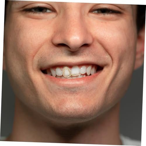 Gold Plated Hip Hop Grills Diamonds Love Symbol Hollow Teeth Caps Set miniatura 4