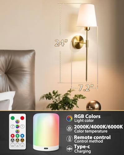 Image of Adetu Wall Sconces Set of 2, Battery Operated Wall Sconce