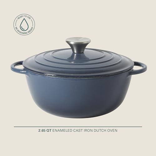 Image of Gibson Home Addlestone 2.65 Qt Enameled Cast Iron Dutch Oven Pot with Lid - Round, Oven Safe to 500F, Ideal for Bread Baking & Stews - Gradient Navy Blue