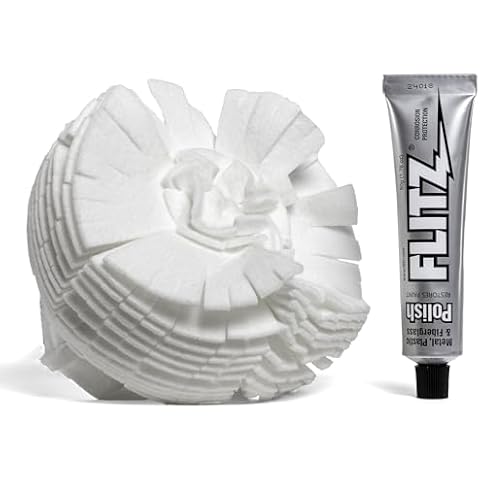 Flitz Buff Ball Car Buffer Drill Attachment with Self-Cooling Design, Never Burns and No Exposed Hardware to Prevent Scratches, Buff and Polish Any Surface, Machine Washable, 5 Inch, White Cover