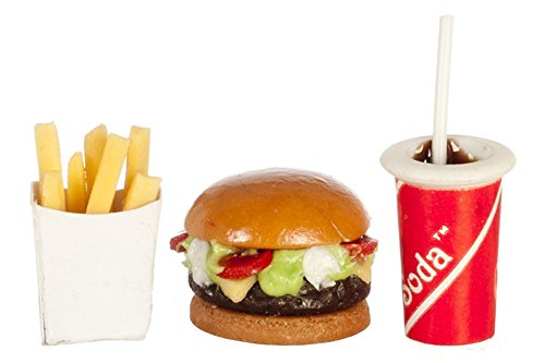 Classic Puppenhaus Fast Food Burger Pommes und Trinken Take Away Miniatur