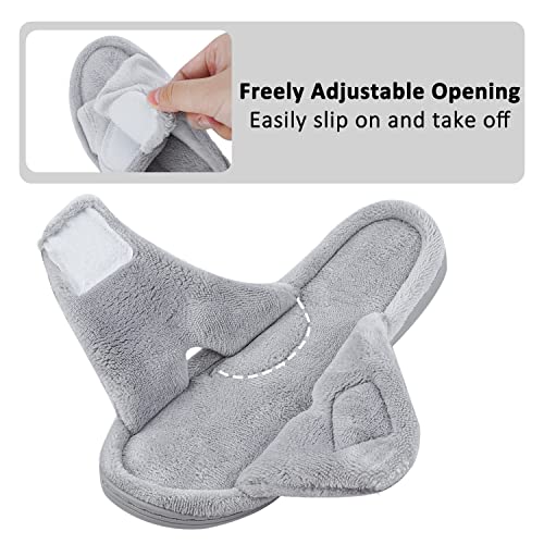 Git-Up Women'S Memory Foam Slippers With Arch Support Adjustable Hook And Loop Slippers Diabetic Open Toe Soft Bedroom House Slippers For Indoor Outdoor Shoes Grey Us 9.5/10.5 thumb #2