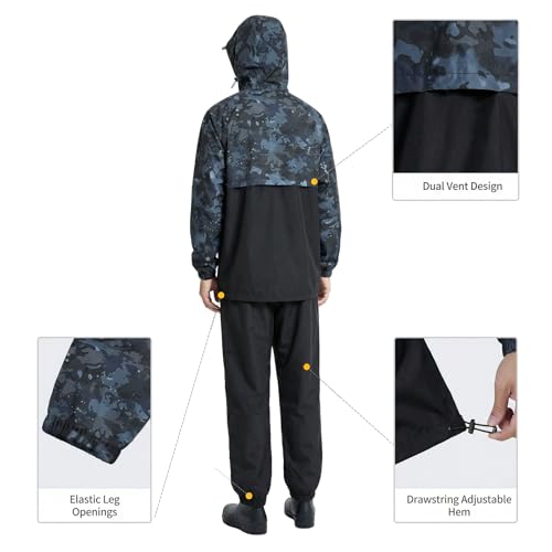 Image of LOOGU Men's Rain Suit - Rain Gear for Men Waterproof, Lightweight Rain Coat, Breathable Mens Rain Jackets Hood and Pants