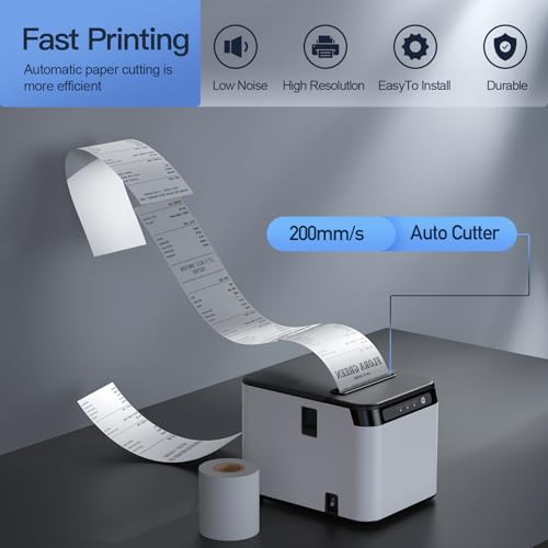 Image of Bisofice 80mm Receipt Printer ESC /POS Thermal Printer Desktop Direct Print USB+LAN Connection High Efficiency with Auto Cutter Large Paper Bin for Shipping Business Restaurant Kitchen Supermarket