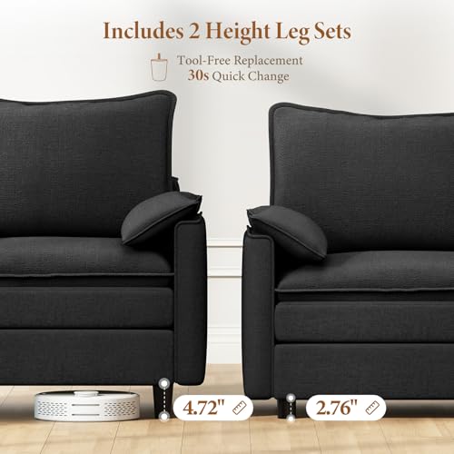 Image of Vesgantti Large Modular Sectional Sofa, Big Comfy Cloud Couch with Ottoman Deep Seat Chenille Cloud Sofa, 8 Seater Large Sectional Couches for Living Room, Bedroom and Apartment, Black