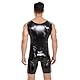 xokesy Herren sexy kurz Leder Bodysuit, glänzendes PU-Leder, Wetlook Bodywear Trikot mit V-Ausschnitt Reißverschluss, einteilige ärmellose Jumpsuits