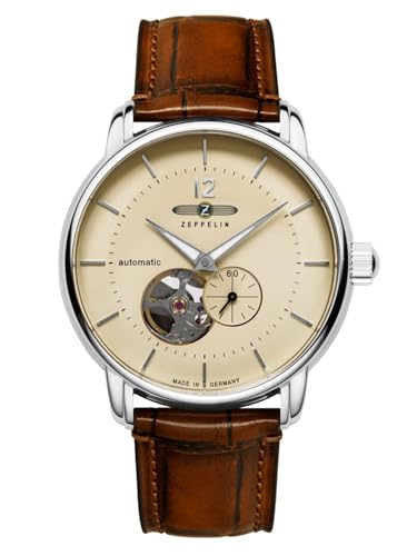 Zeppelin Leather Men 8166-1 Analog Watch Automatic Open Heart Lz-120 Series, Brown, Classic, Beige Dial, Brown Band (B0CLLD3QGP) Amazon Price History, Amazon Price Tracker