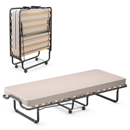 COSTWAY 90x200cm Gästebett mit Matratze aus Rückstellschaum, Klappbares...