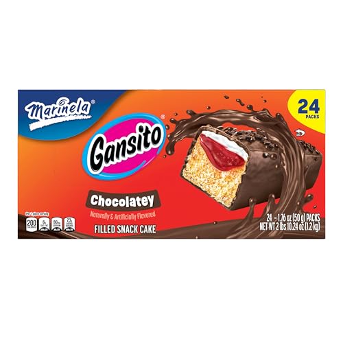 Marinela Gansito Strawberry Filled Snack Cake, 24 individual packs, (1 ct each), Chocolate Flavored Covered Snack Cakes, 42.24 oz Multipack