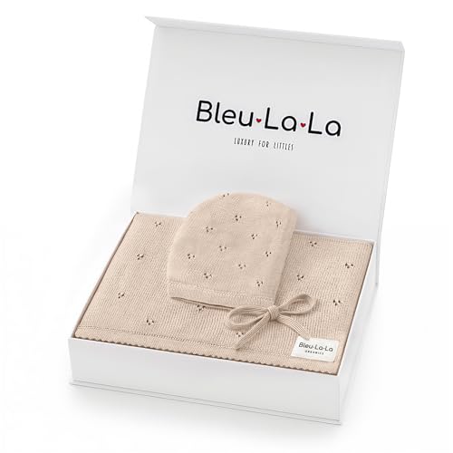 Image of Baby Gift Set - Organic Cotton Newborn Blanket Essentials, Thoughtful Baby Shower & New Baby Gift for Boys & Girls (Pointelle - Oatmeal)