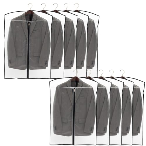 Image of Transparent Men's Blazer Coat Suit Bag Covers | Fold-Over Breathable Garment Storage Bags | Durable & Dustproof Protector for Suits, Jackets & Coats | Set of 10 | Height-36 inch