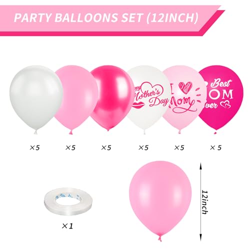 Mother's Day Balloons, 12 Inch Mom Latex Balloons, I Love You Mom Printed Decorations for Mother's Theme Party Supplies and Arch Decorations - Image 4