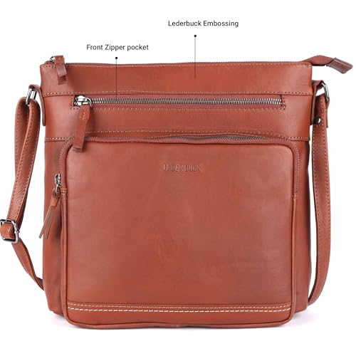 Image of LEDERBUCK Olga Women's Extra-Large Genuine Leather Crossbody Purse - Soft Triple-Zip Shoulder Bag