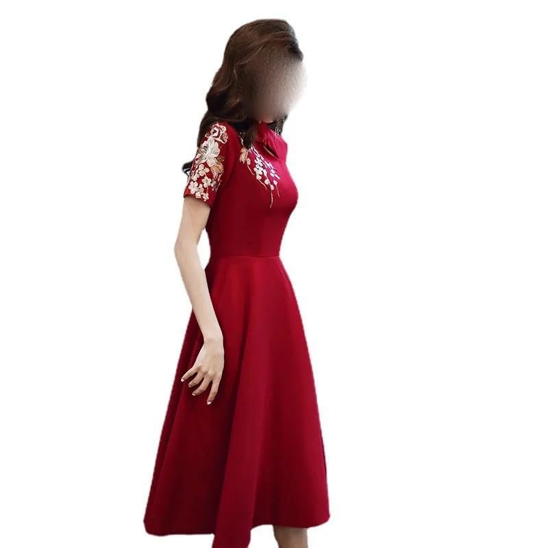 Robe de mariée vintage rouge flatteuse | Robe de soirée A-Line dame - 3