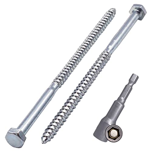 SKIR'CO (6 pcs) DIN 571 Zinc Plated Steel Hexagon Wood Screws M6 x 140 mm, Coach Screws, Hex Screw, Lag Bolts (With Magnetic Hex Bit)