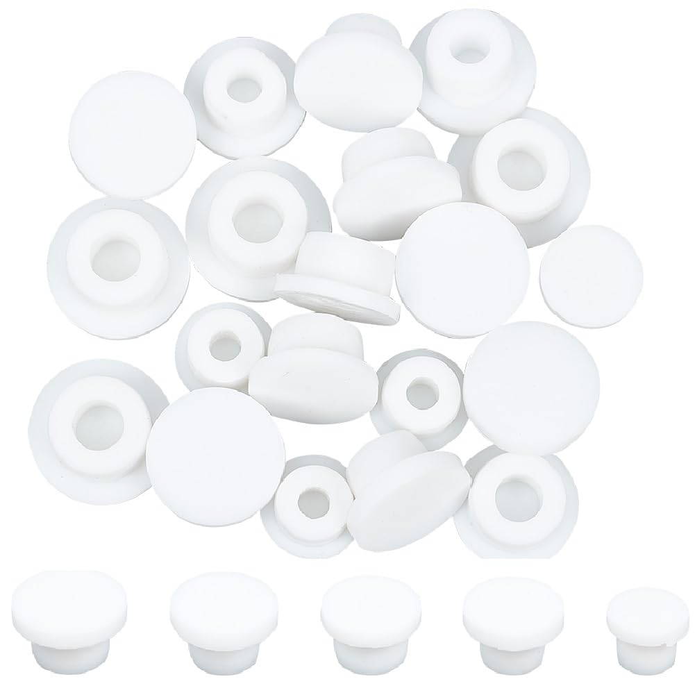 GORGECRAFT 20PCS 5 Sizes White Rubber Bottle Stopper Seal Plug Reusable Replacement Silicone Salt and Pepper Shaker Stopper Cylinder Heads Fit for