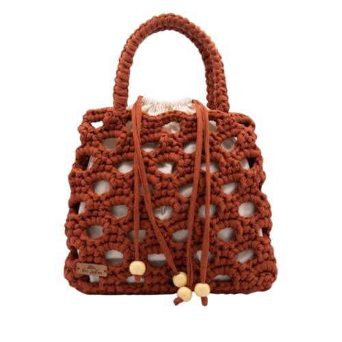 Pri Justen Bolsa Feminina Crochê Fio de Malha Cor Terracota