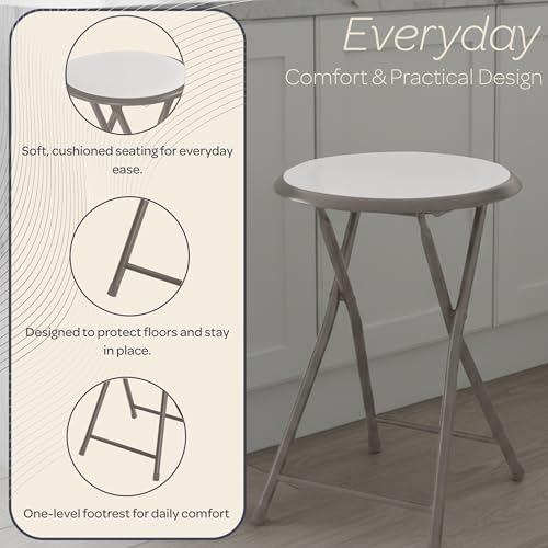 Image of Folding Stool - Backless 18-Inch Stool with 225lb Capacity for Kitchen or Rec Room - Portable Indoor Counter Bar Stools by Lavish Home (White)