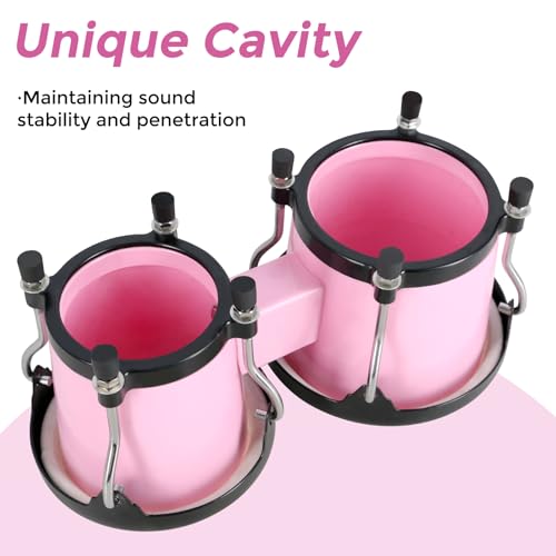 VANPHY Bongo Drum 4'' and 5'' Set for Kids Adults Beginners Percussion Bongos Drum With Tuning Wrench (Pink)