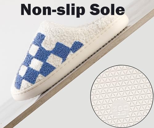 Image of Checkered Slippers for Women and Men - Fuzzy House Slippers with Memory Foam, Comfy Plush Fluffy Indoor House Shoes, Cozy Warm Slip on Bedroom Slippers with Non-Slip Sole