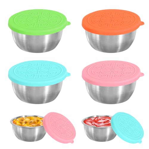 4 recipientes de acero inoxidable para ensaladas con tapa de silicona, recipientes pequeños con tapa de plástico, recipiente para salsas, recipiente de acero inoxidable, accesorios para fiambrera,