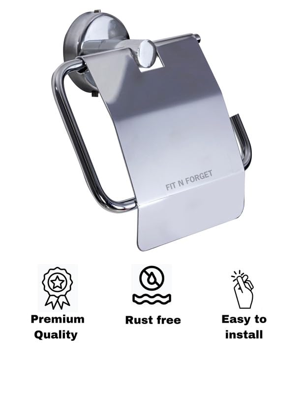 FIT N FORGET Premium 304 Grade Stainless Steel Toilet Paper Holder Tissue Roll Toilet Paper Roll Holder for Bathroom Wall-Mounted Bathroom Accessories(Chrome Finish) 4