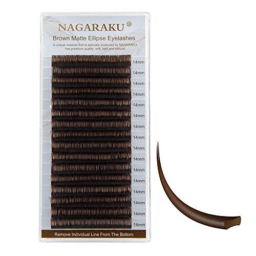 Nagaraku Premium Ellipse Eyelash Extensions Flat Matte Brown Color 0.15mm C curl 8mm Faux Mink Lashes Individual Classic 16 Rows Split Tip Professional Lash Supplies