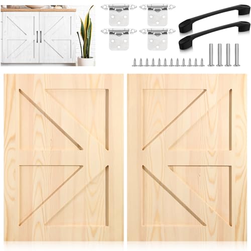 Sintuff 2 Sets 16.25 W x 22.5 H Unfinished Kitchen Cabinet Door Replacement with Hinges Handles Shaker Cabinet Doors Front Replacement for Kitchen Bathroom Vanity Closet