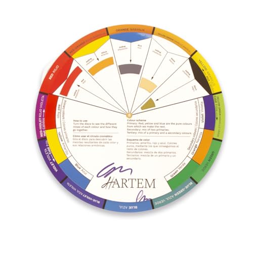 Hartem - Círculo Cromático en Español e Ingles | Rueda de Colores Cromática Bilingüe | Guía para Mezclar y Combinar Colores | Ideal para Arte, Diseño, DIY y Principiantes