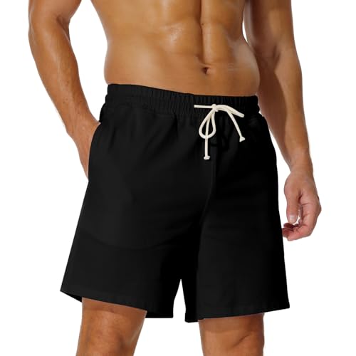 AIMPACT Mens Cotton Shorts 7'' Inseam Sweat Workout Gym Shorts Above Knee Jogger Lounge Casual Shorts with Pockets AM24A2039BlackXL