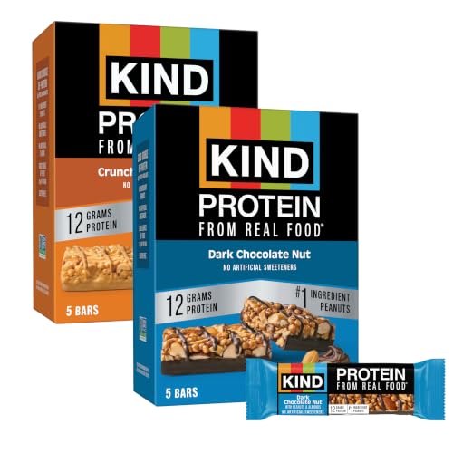 Image of KIND Protein Bars Variety Pack, Gluten Free, Healthy Snacks, Crunchy Peanut Butter, Dark Chocolate Nut, 12g Protein, 10 Count