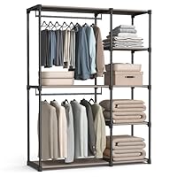 SONGMICS Freestanding Wardrobe, Foldable Closet, Coat Rack with Clothes Rails, Clothes Rack, Open Storage Wardrobe, Storage Organiser, Cloakroom, Bedroom, 43 x 124 x 182 cm, Taupe RYG026R02