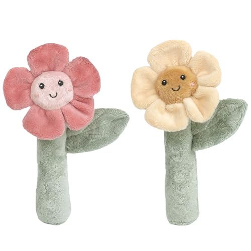 Image of MON AMI Flower Soft Plush Baby Rattle Toy Set of 2, 6-Inch Sensory Toy Set