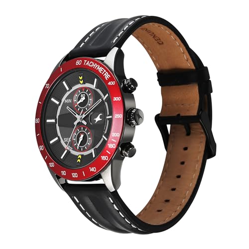 Image of Fastrack Overdrive Quartz Dark Grey Round Dial Men's Watch | Leather Strap Material | Watches for Men Analog - 3332KL01