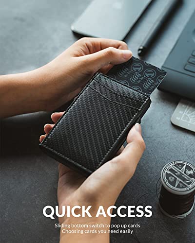 Image of VOGARD Unisex Card Holder Pop Up Cards Slim Leather Wallet RFID Protection up to 11 Cards Card Case (Carbon Black)