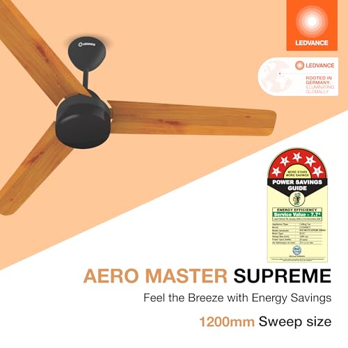 Image of LEDVANCE Aero Master Supreme Bldc Fans Ceiling 1200mm with Remote | Ceiling Fan for Living Room | 5 Star Ceiling Fan | 50% Energy Saving | Operates Silently | Smart Timer Mode | 3 Yr Warranty-Teakwood