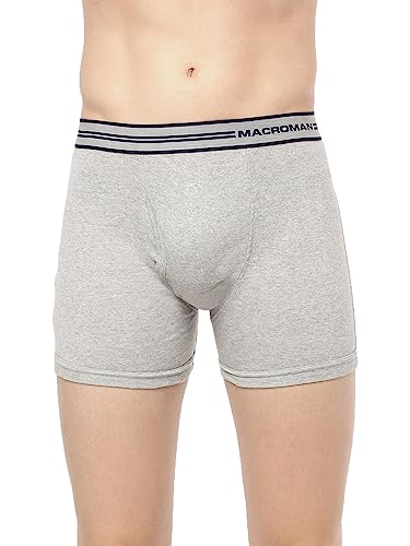Image of Macroman Valentino Classic Designer Trunks for Men, Premium Compact Cotton Rib Stretch Trunk Underwear with Anti-Microbial Finish, Grey Melange, S, Pack of 1