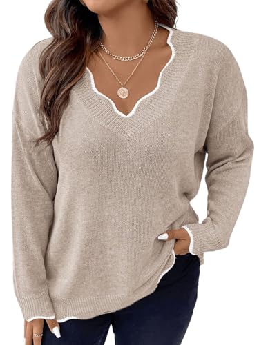 MakeMeChic Women's Fall Sweaters V Neck Casual Loose Long Sleeve Shirts Knitted Pullover Jumper Tops