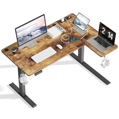 Image of Mr IRONSTONE L Shaped Electric Standing Desk, 47 Inch Height Adjustable Desk with 3 AC Outlets & 2 USB Ports, Corner Adjustable Desk Sit Stand Desk Home Office Computer Desk, Rustic Brown