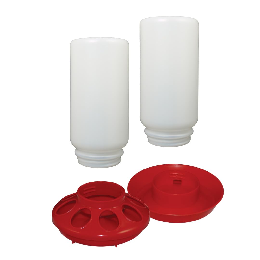 Harris Farms Chick Drinker and Feeder Bundle Kit – Contains 1 Screw on Chick Feeder Base and 1 Screw on Drinker Base – 1 QT Plastic Jars – Made from BPA Plastic – Easy to Clean