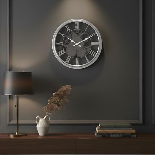 Image of Amazon Basics Plastic Wall Clock with Chrome Finish, Skeleton Dial Design, Lightweight & Durable, 30.5 cm Diameter x 4.3 cm Width, Ideal for Indoor Decor - Silver