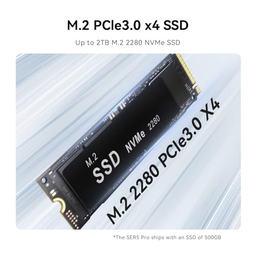 Image of Beelink SER5 Pro Mini PC, AMD Ryzen 7 5825U(8C /16T, up to 4.5GHz), 32GB DDR4 500GB NVME M.2 SSD, SER5 Mini Desktop Computer Support 4K@60Hz /WiFi6 /BT5.2 /Type-C /Gaming PC