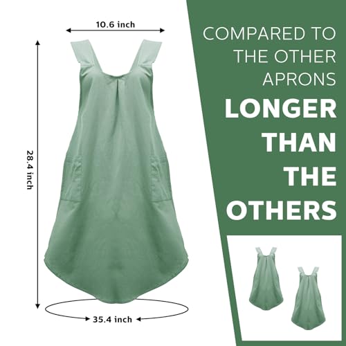 JaGely 2 Pack Japanese Linen Cross Back Aprons Kitchen Cooking Aprons for Women Men with 2 Pockets Cute Gardening Apron Dress for Cooking, Baking, Cleaning and Painting (Grey, Mint)